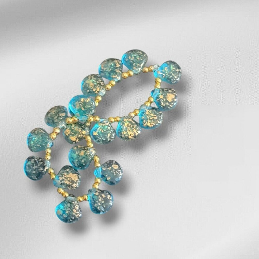 Turquoise Blue with Gold Speckles and Gold Spacers on Stretch Bracelet -‎ NWOT